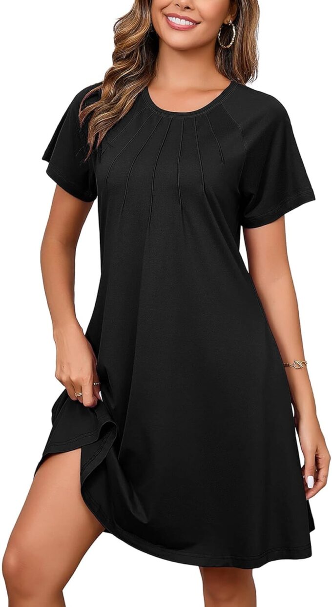Heymoments Women's Summer Short Sleeve Crew Neck Midi Dresses Casual T-Shirt Sundress with Pockets