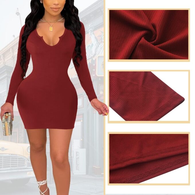 MOEENCN Mini Dresses for Women Ruched Long Sleeve Mesh Bodycon Sexy Pleated Sheer Short Dress Party Night Club – Bild 4
