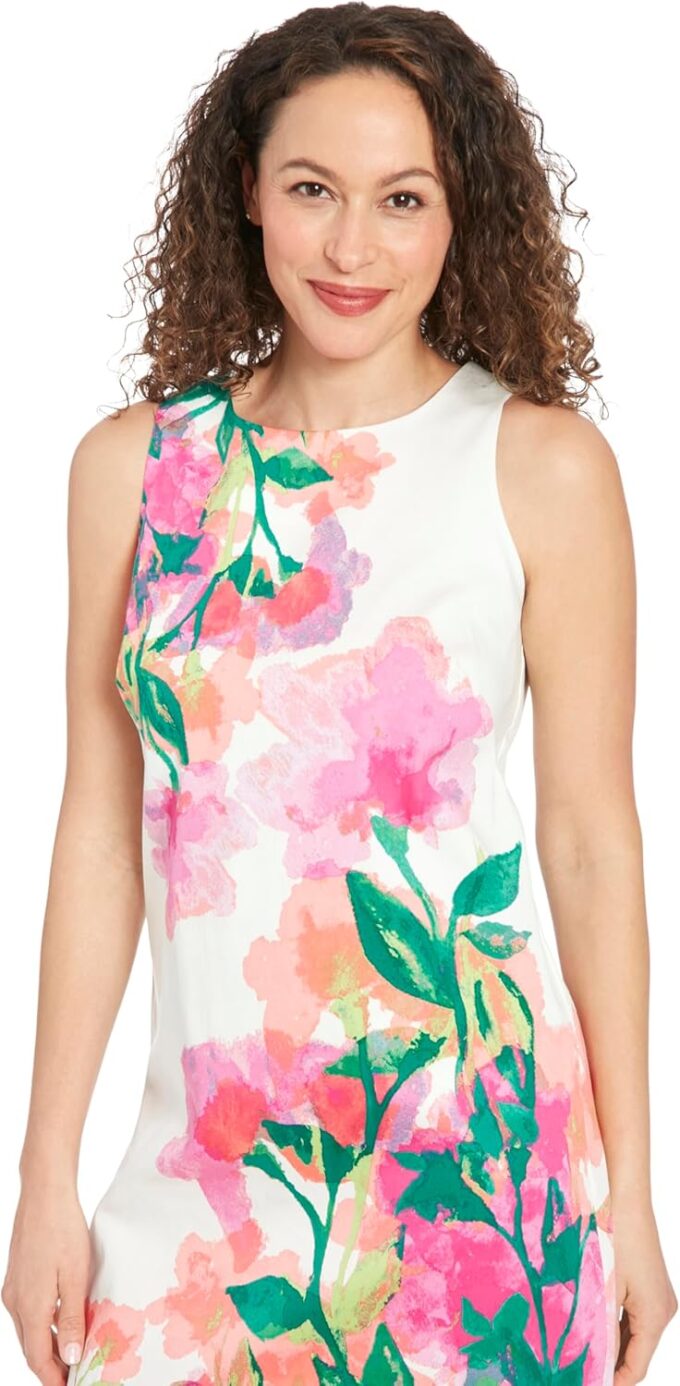 London Times Women's Dresses Women's Sleeveless Sheath Dress - High Neckline Knee-Length Silhouette - Versatile Summer Wedding Guest Dress, Soft White/Hot House Pink, 10 – Bild 4