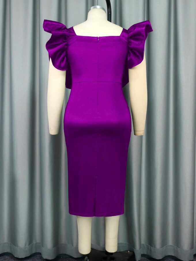 AOMEI Women Ruffle Cap Sleeve Cutout Midi Dress Elegant Square Neck Back Slit Pencil Dresses for Christmas Party Holiday – Bild 5