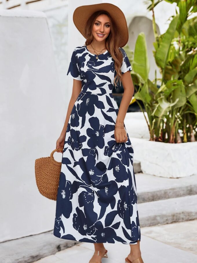 ZABERRY Women's 2024 Short Sleeve Round Neck Casual Summer Flowy Maxi Spring Dresses with Pockets – Bild 2