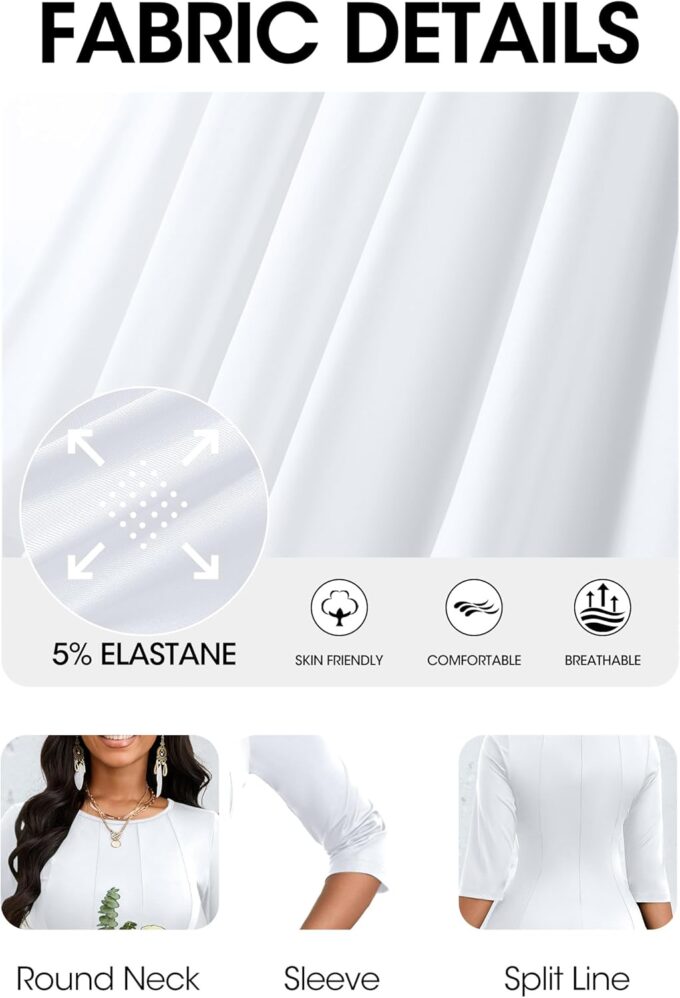 CLOCOR Casual Midi Dresses for Women A-Line Fit and Flare Elegant Church 3/4 Sleeve Crew Neck Dress with Pocket – Bild 6