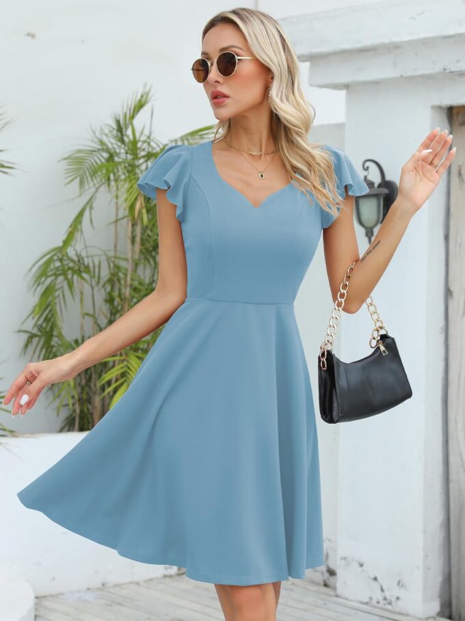 Missufe Women's Sweetheart Flutter Sleeve Fit and Flare Party Cocktail Short Dress – Bild 5