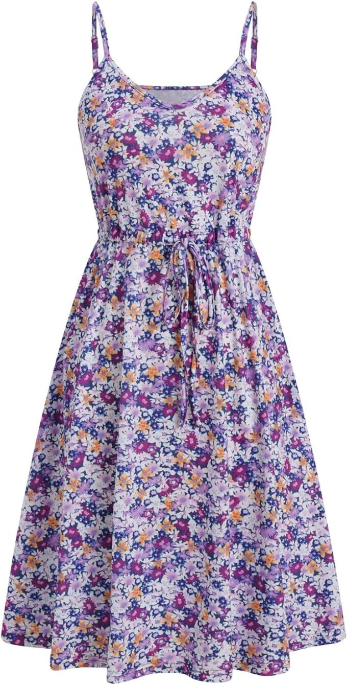 Women's Casual Summer Dress Beach Sleeveless Spaghetti Strap Adjustable Waist A Line Sun Dresses with Pockets 826 – Bild 3