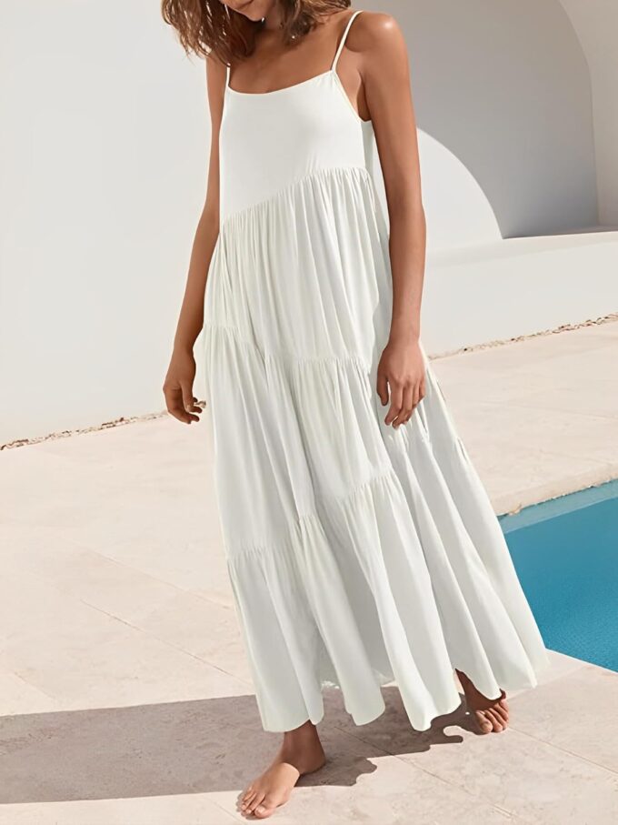 Womens Summer Dresses Loose Sleeveless Spaghetti Strap Asymmetric Tiered Maxi Dress – Bild 7