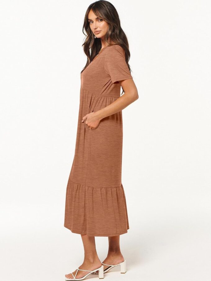 ANRABESS Women's Summer Casual Short Sleeve T Shirts Maxi Dress Flowy V Neck Tiered Beach Vacation Sundress 2025 Outfits – Bild 5