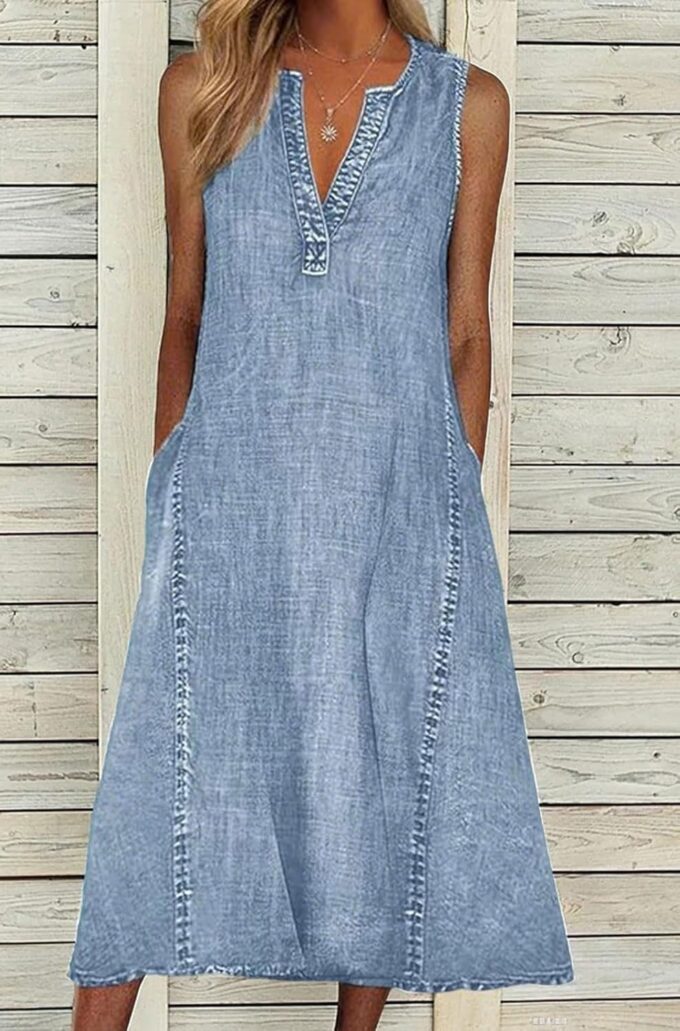 loveimgs Women Summer Sleeveless Denim Midi Dress Jean Jumper A Line Tunic Sundress Western Long Shift Tank Dress 2025 – Bild 2