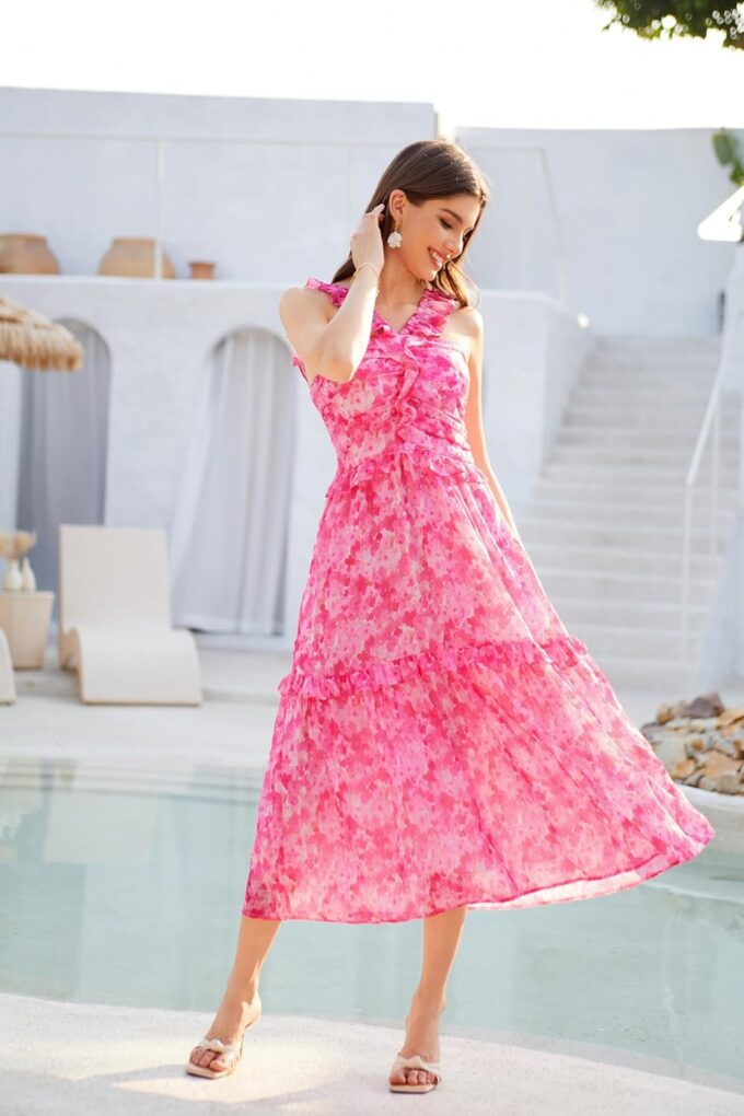 GRACE KARIN Women’s Summer Boho Floral Tiered Dress Strap A Line Swing Flowy Midi Dress Ruffle Beach Wedding Guest Dress – Bild 4