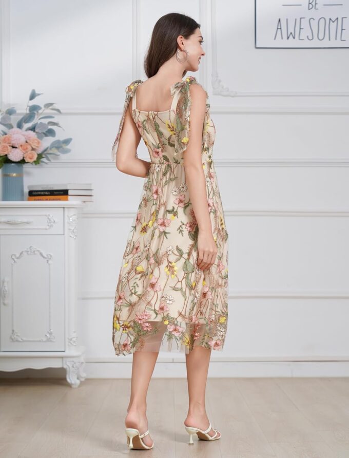 Women's 1950s Retro Dress Sleeveless Bowknot Floral Embroidery Mesh Swing Dress Cocktail Dress – Bild 5