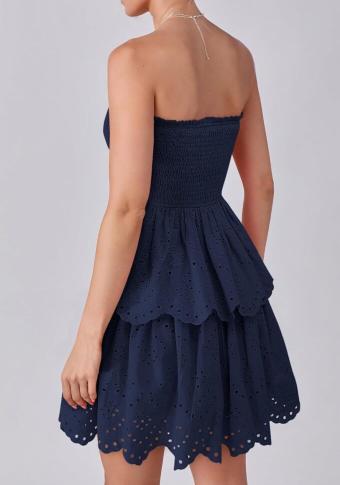 BTFBM Summer Dresses for Women 2025 Tube Strapless Mini Hollow Out Lace Wedding Guest Dress – Bild 5