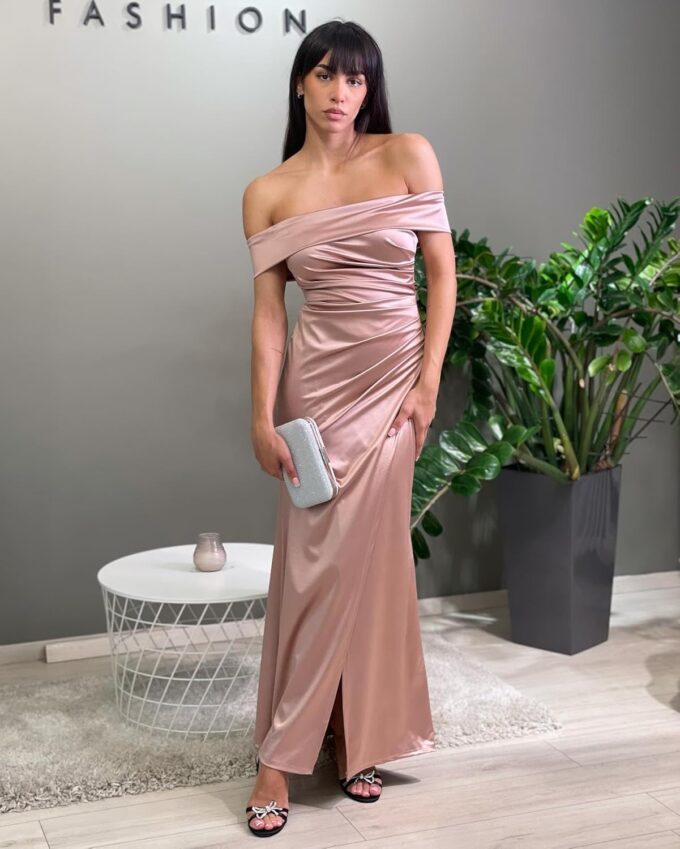 Mermaid Satin Bridesmaid Dresses Off The Shoulder Pleated Formal Evening Prom Gown Long with Slit MA40 – Bild 2