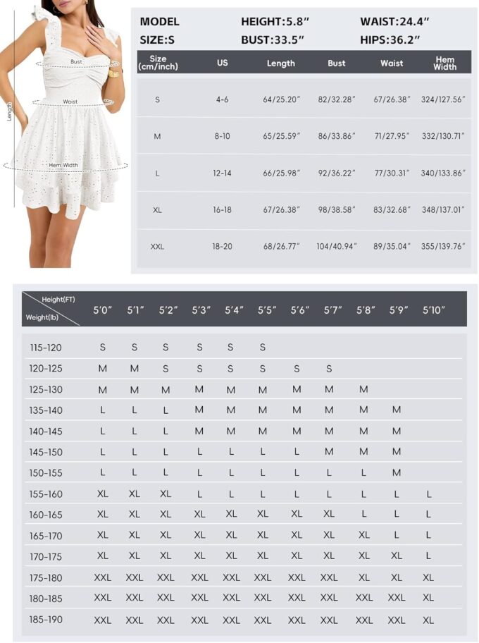 HESUUIO Women's Summer Mini Dress Elegant Backless Hollow Out Eyelets Layered Flowy Swing Short Party Dress Casual Sundress – Bild 3