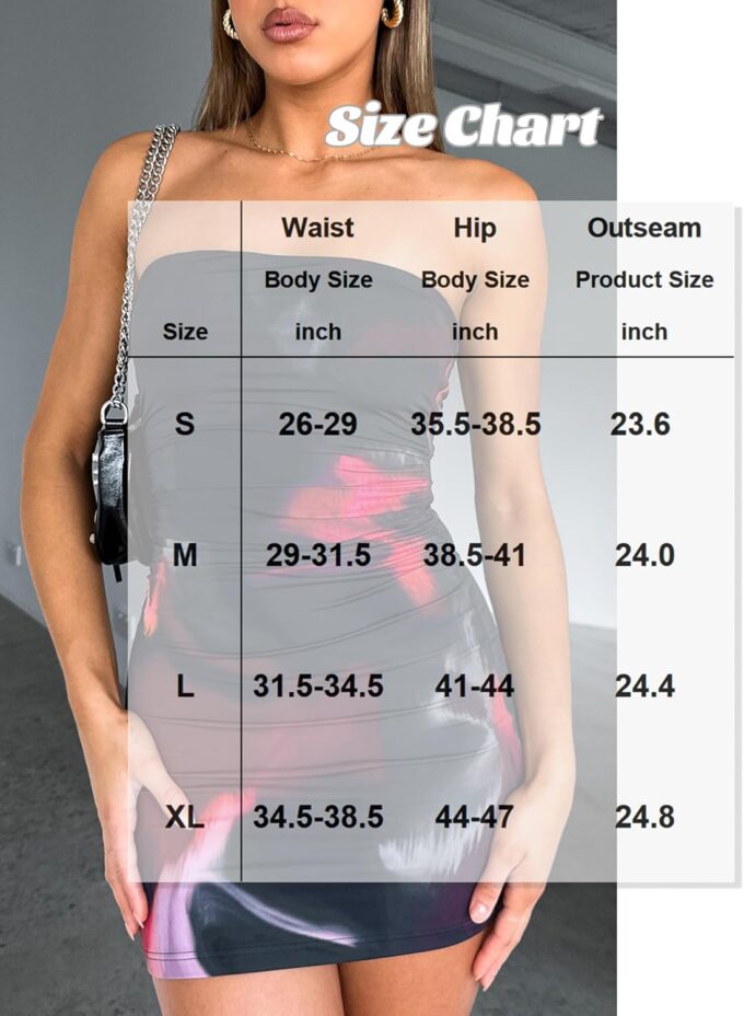 Summer Tube Mini Dresses for Women Trendy Y2k Ruched Going Out Club Rave Outfit Bodycon Short Bandeau Dress – Bild 7