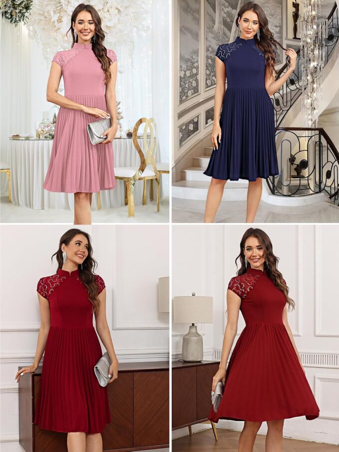 Women Cocktail Prom Wedding Dress Short Sleeve Lace Evening Party Short Vintage Homecoming Formal Dresses – Bild 6