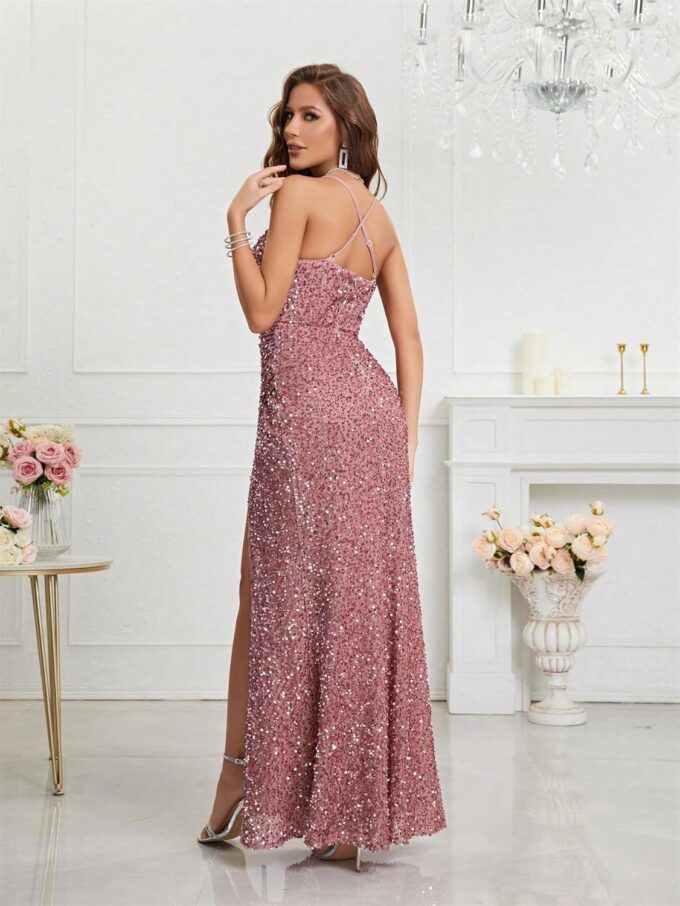 Sequin Dress for Women Prom Dress Sexy V-Neck Bodycon Sequin Gowns and Evening Dresses – Bild 6