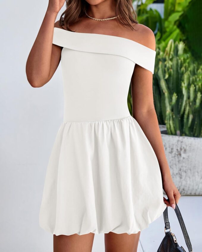 PRETTYGARDEN Women Summer Sexy Off Shoulder Bubble Dress 2025 Knit and Woven Cocktail Party Mini Dresses with Pockets – Bild 2