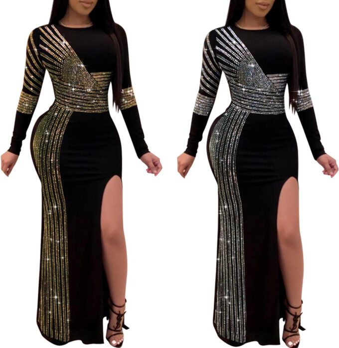Women Long Sleeve Birthday Dresses Sexy hot Diamond Process Sexy Dress Party Club Night Dress… – Bild 3