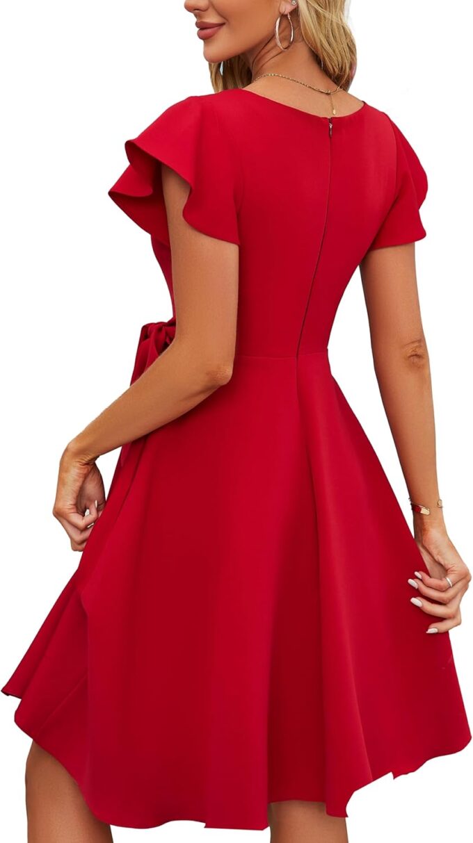 StarAneer Elegantes A-Linien-Kleid für Damen, Rüschenärmel, lässig, Cocktail-Partykleid mit Taschen – Bild 2