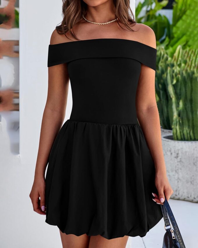 PRETTYGARDEN Women Summer Sexy Off Shoulder Bubble Dress 2025 Knit and Woven Cocktail Party Mini Dresses with Pockets – Bild 7
