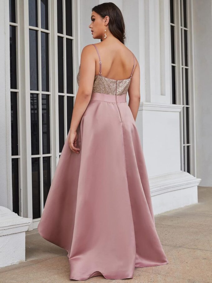 Ever-Pretty Plus Women's Elegant V Neck Sleeveless High Low A Line Sequin Satin Plus Size Cocktail Formal Dresses – Bild 2