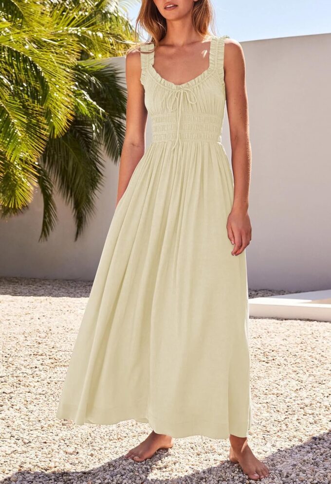 Duigluw Women 2025 Summer Sleeveless Smocked Empire Waist Tank Dress Summer Beach Tiered Long Dresses Sundress – Bild 2
