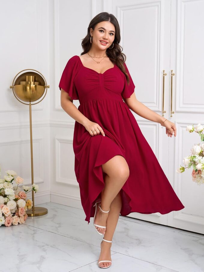 SCOMCHIC Women's Plus Size Maxi Dress Summer Short Sleeve Sweetheart Neckline A Line Wedding Guest Cocktail Dresses – Bild 3