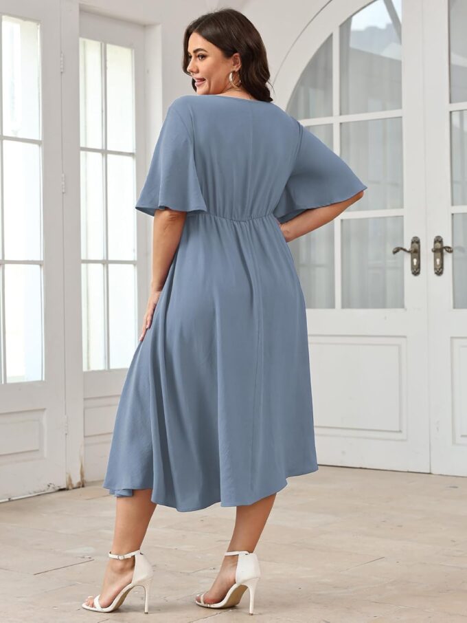 SCOMCHIC Women Plus Size Midi Dresses Wedding Guest Short Sleeve V Neck Tie Waist Casual Summer Flowy A Line Dress – Bild 6