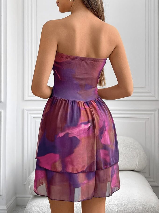 MEROKEETY Women's Summer Floral Strapless Tube Dress Boho Off Shoulder Ruffle Tiered Mini Sundress – Bild 5