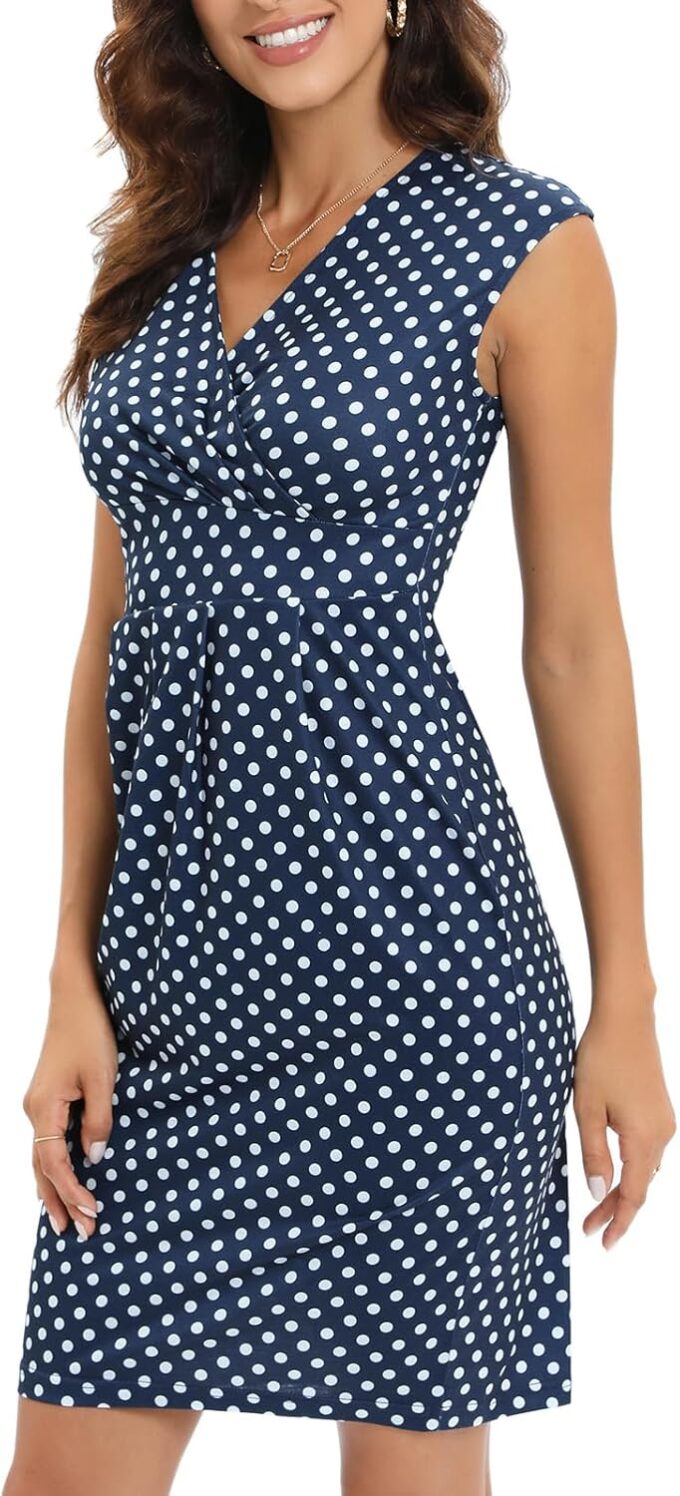 Gabe fine Women's Vintage V-Neck Sheath Casual Party Work Faux Black Wrap Dress