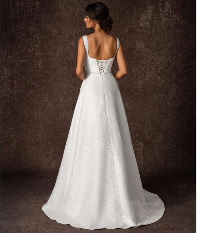 Jacquard Bride Wedding Dress with Pocket,Elegant Royal Style Wedding Gown Back of Adjustable Lightweight Dresses – Bild 4