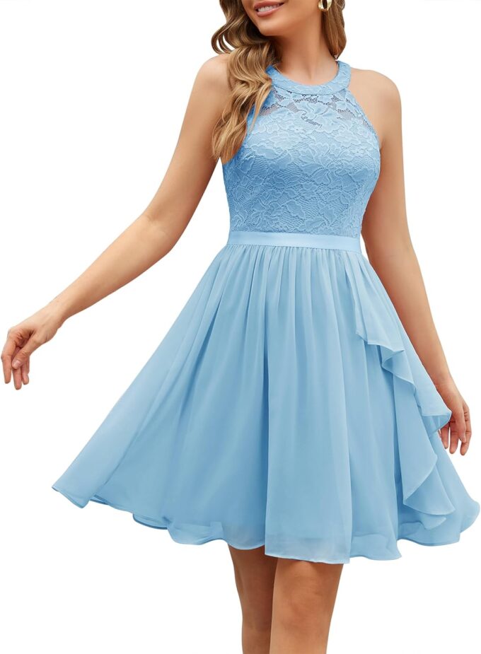 Wedtrend Women's Bridesmaid Dresses, Halter Sleeveless Cocktail Dress Ruffle A Line Short Prom Dress 2025