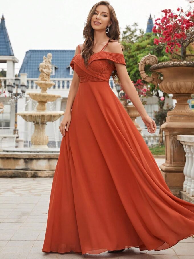 Cold Shoulder Ruched Floor Length Chiffon Bridesmaid Dress Elegant Evening Gowns Prom Dress Formal Dresses – Bild 7