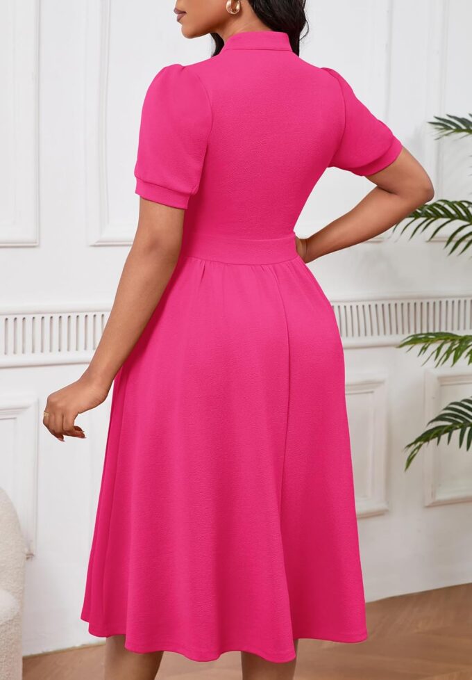 Women Dresses Short Sleeve Semi-Formal Knee Length V Neck Casual Ladies Dress – Bild 5