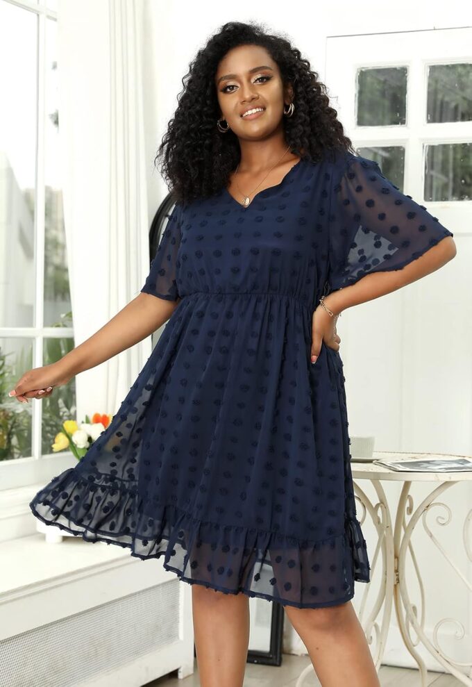 Keluummi Plus Size Wedding Guest Midi Dresses for Curvy Women, Summer Swiss Dot Dress – Bild 3