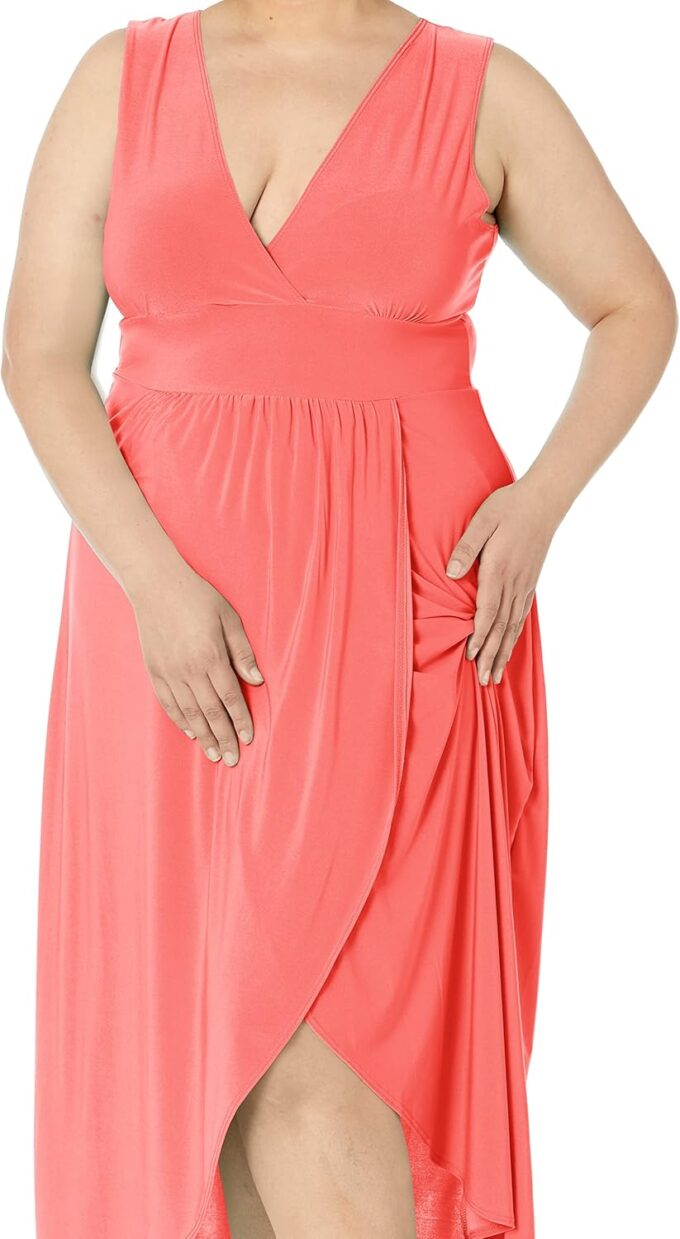 Star Vixen Women's Plus Size Sleeveless Summer Surplice Tulip Skirt Empire Band Maxi Dress – Bild 4