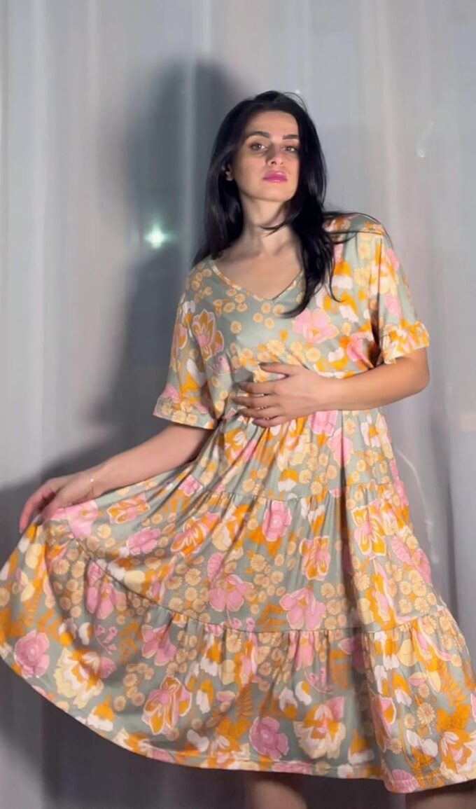 IN'VOLAND Womens Plus Size Short Sleeve Dress Summer Midi Casual Tiered V-Neck Aline Flowy Loose Dresses with Pockets – Bild 2