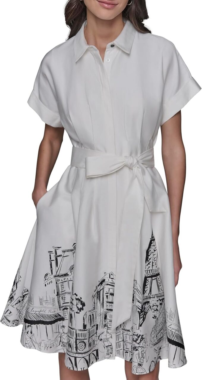 KARL LAGERFELD Women's Roll Short Sleeve Cotton Shirtdress