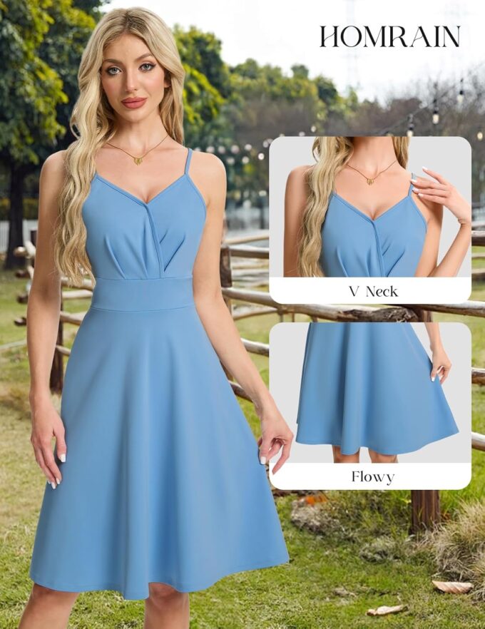 HomRain Women's Cocktail Party Dress V-Neck & Strap Dresses for Women Casual Swing Wedding Guest Dress – Bild 5