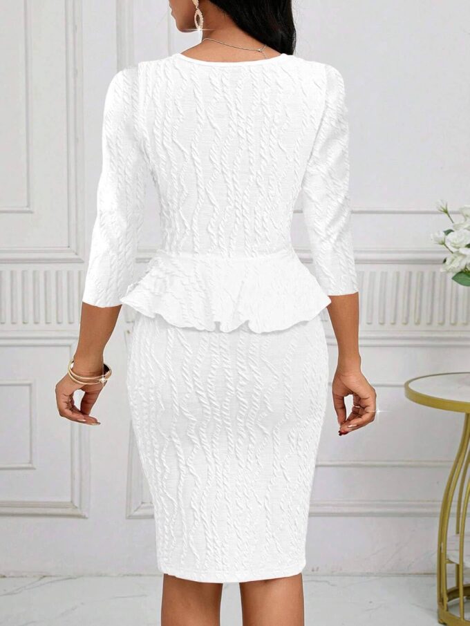 Runwind Schößchen-Kleid für Damen, V-Ausschnitt, 3/4-Ärmel, für die Arbeit, Midi-Kirchenkleider, elegante Bleistiftkleider – Bild 6