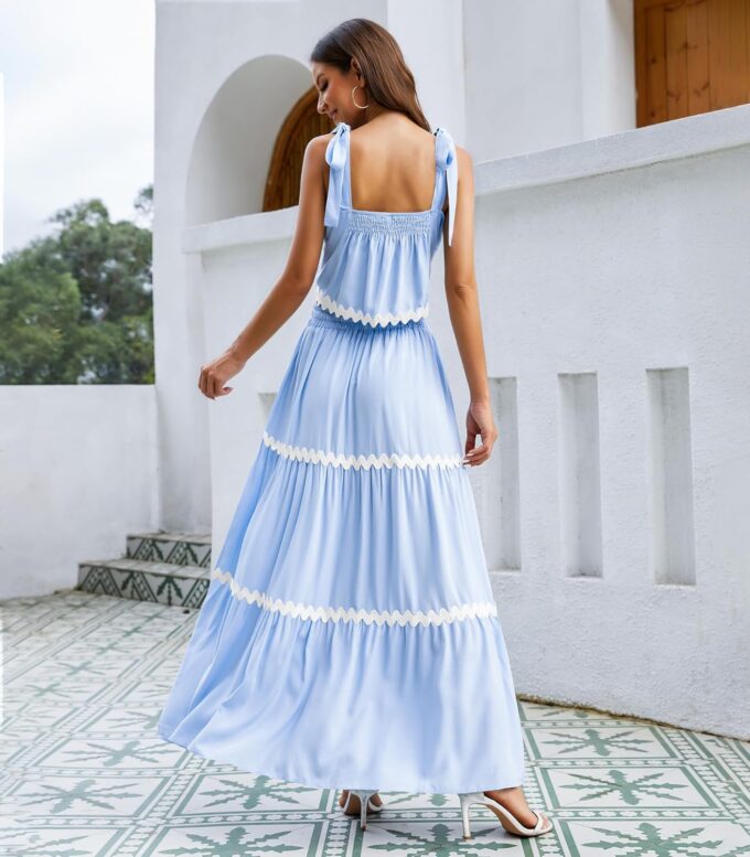 Womens Two Piece Skirt Set 2024 Summer Sets Tank Top Maxi Skirt Beach Vacation Outfits with Pockets – Bild 2