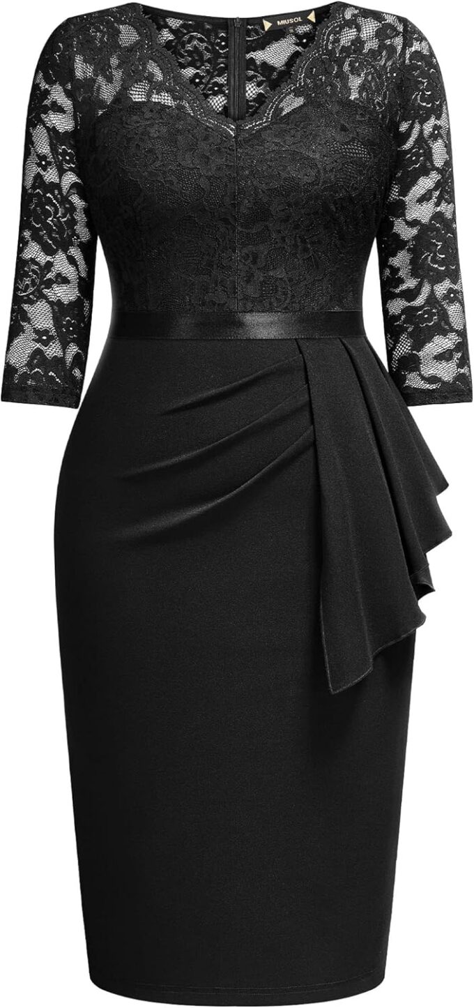 Miusol Women's Plus Size Retro Floral Lace Ruffle V Neck Party Cocktail Dress – Bild 5