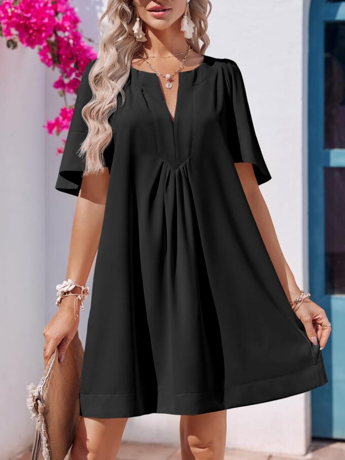 Wenrine Womens Flutter Short Sleeve Mini Dress Casual V Neck Loose Flowy Summer Dresses – Bild 2