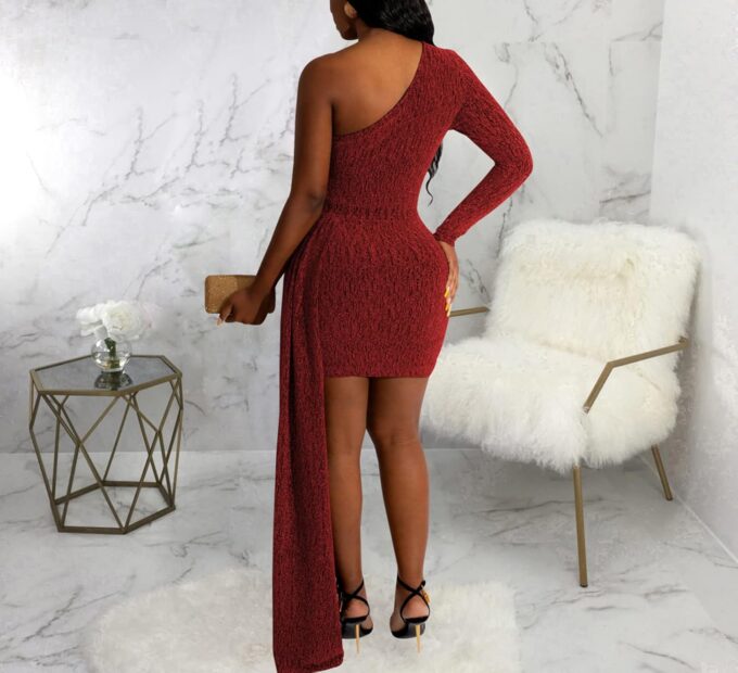ZonJie Women Casual Solid Dress Sexy Off Shoulder Long Sleeve Elegant Bodycon Long Formal Sparkle Glitter Party Club Dress – Bild 7