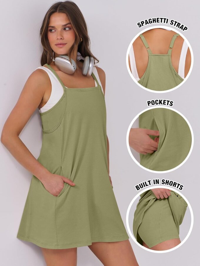 ANRABESS Womens Athletic Dress 2025 Trendy Summer Casual Loose Workout Travel T-Shirt Mini Romper Dress Built in Shorts – Bild 6