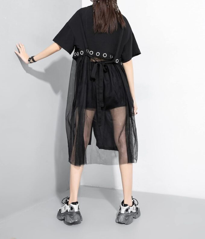 ellazhu Women's Black Short Sleeve Casual Mesh Tunic T-Shirt Dress GY2271 – Bild 2