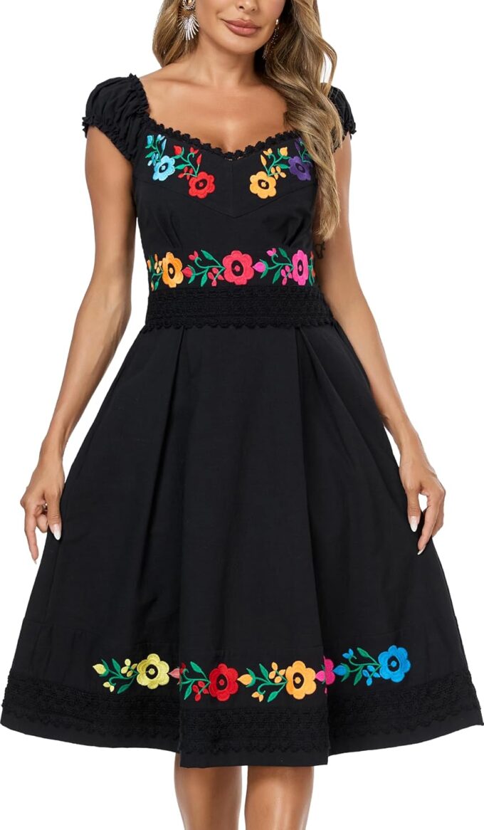 Women's Mexican Dress Embroidered Causal Lace Party Dress – Bild 3
