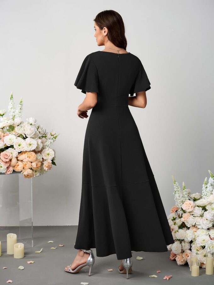 SCOMCHIC Women Wedding Guest Dresses Formal Evening Party Cocktail Short Sleeve V Neck Ruffle Split Flowy Maxi Dress – Bild 6