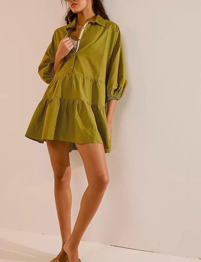 Zontroldy Women's Oversized Casual Collared Babydoll Mini Dresses Puff Sleeve A-line Tiered Shirt Tunic Dress – Bild 3