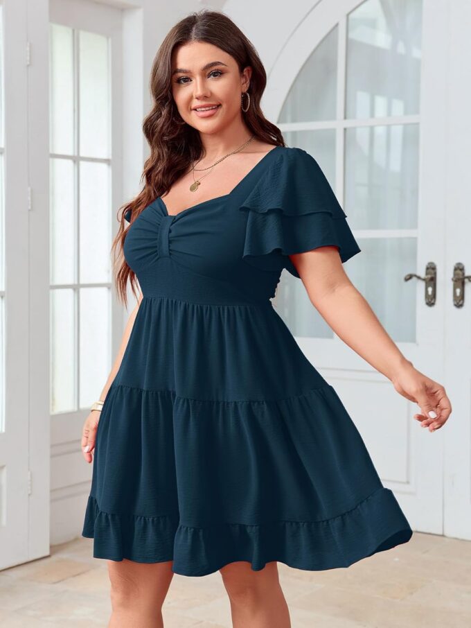 SCOMCHIC Women's Plus Size Summer Dresses Short Sleeve Sweetheart Neckline A Line Cocktail Boho Cute Mini Short Dress – Bild 2