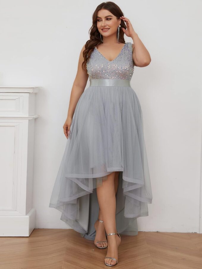 Ever-Pretty Womens Double V Neck A Line High Low Sequin Tulle Plus Size Formal Dresses for Curvy Women 0147A-DA – Bild 5